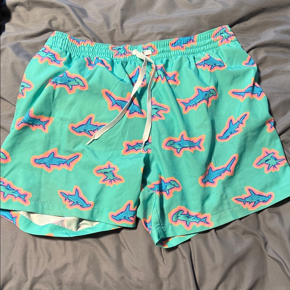 Chubbies Teal Shark Pattern Swim Shorts